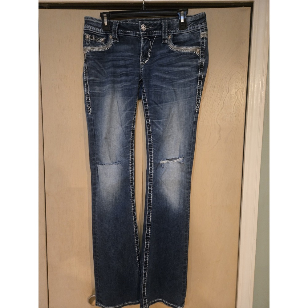 Rock Revival Mack Boot Jeans Womens 32x32 Distressed Rhinestone Flap Pocket